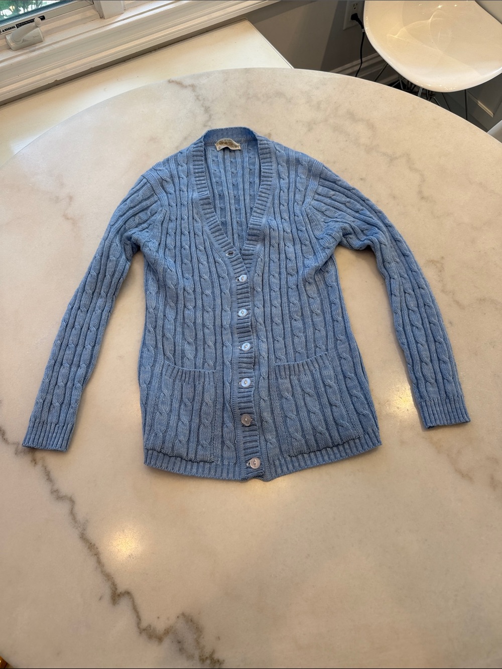 Women's Light Blue Cable-Knit Button Cardigan